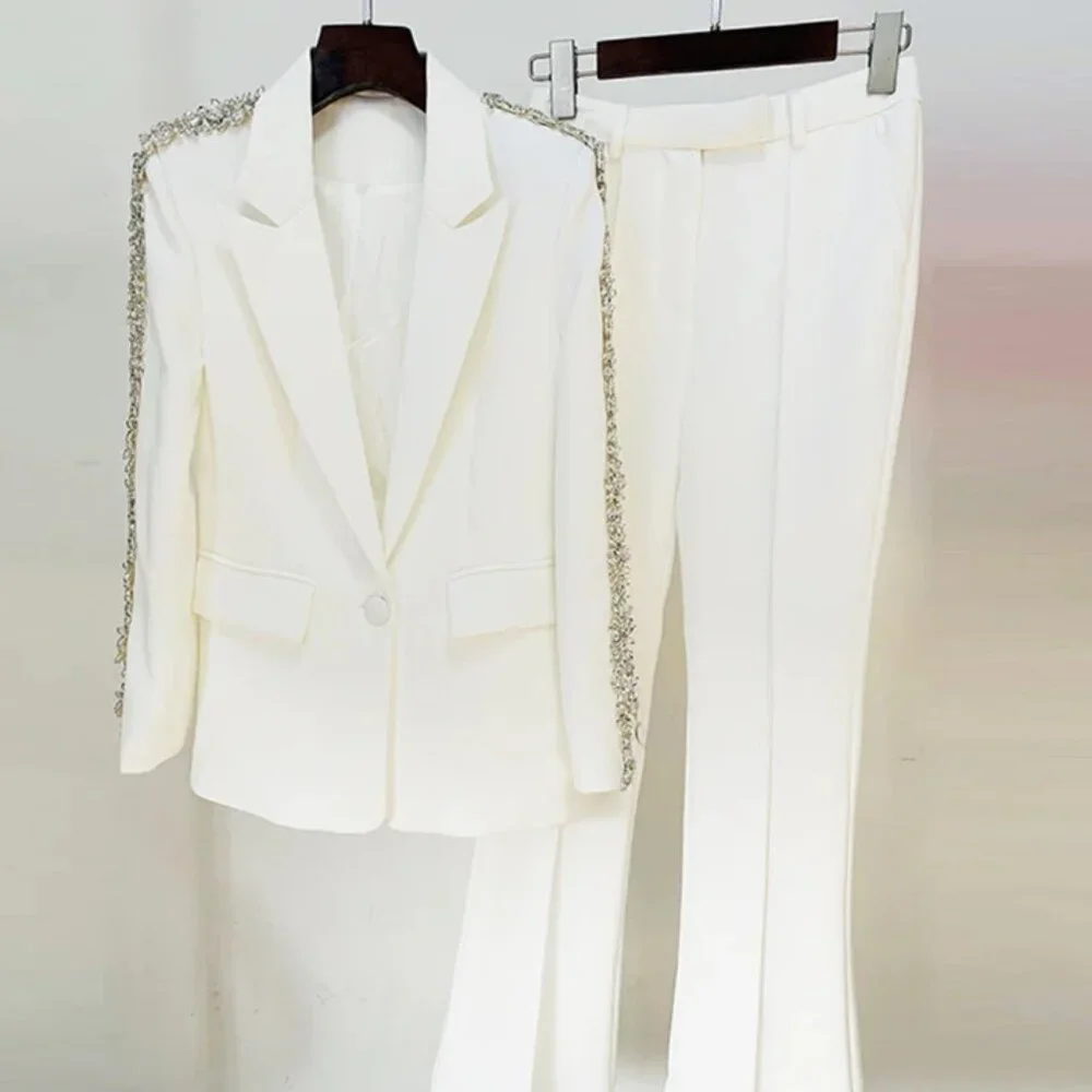 White Rhinestone Pants Suit - Picture 2 of 4
